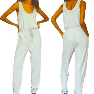 Free People Light Gray Tank Jumpsuit with Drawstring Waist